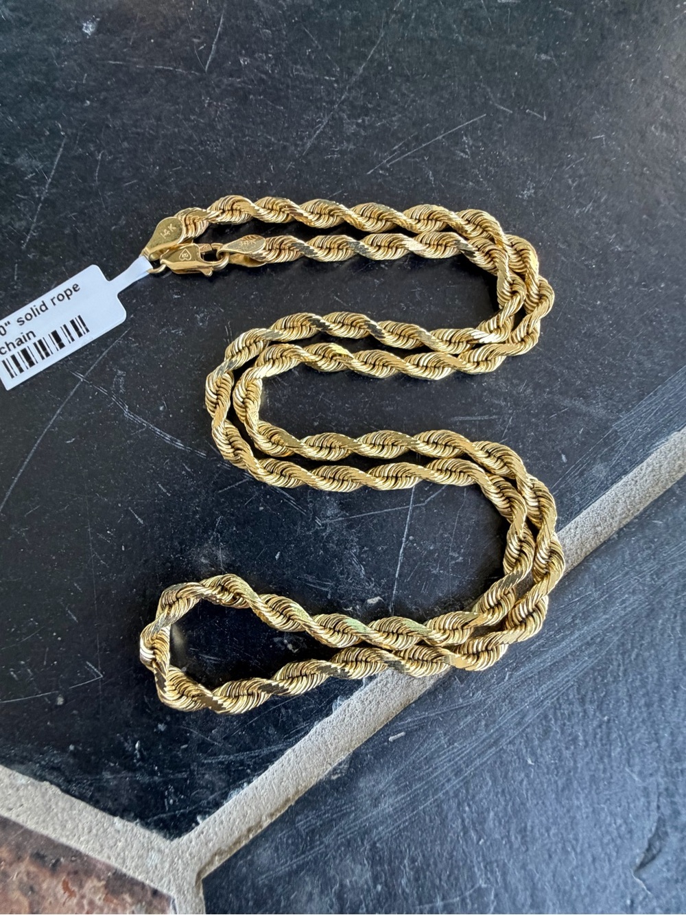 14kt Yellow Gold Rope Chain Necklace 20” long